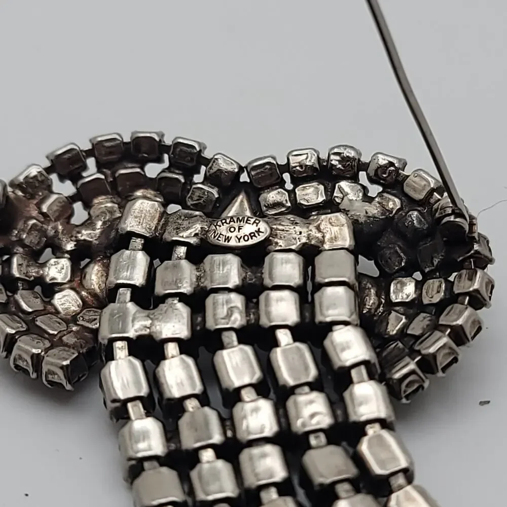 Vintage Kramer of New York Silver-tone Rhinestone Waterfall Brooch